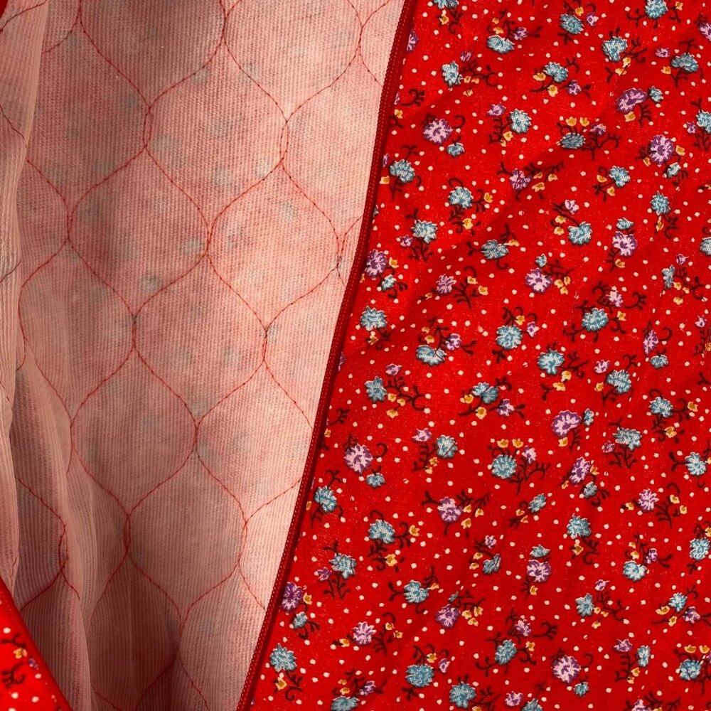 Vintage Wiman Red Floral Quilted Jumpsuit Sz Small Cottage Pajama Tie Waist 80s - Picture 12 of 15